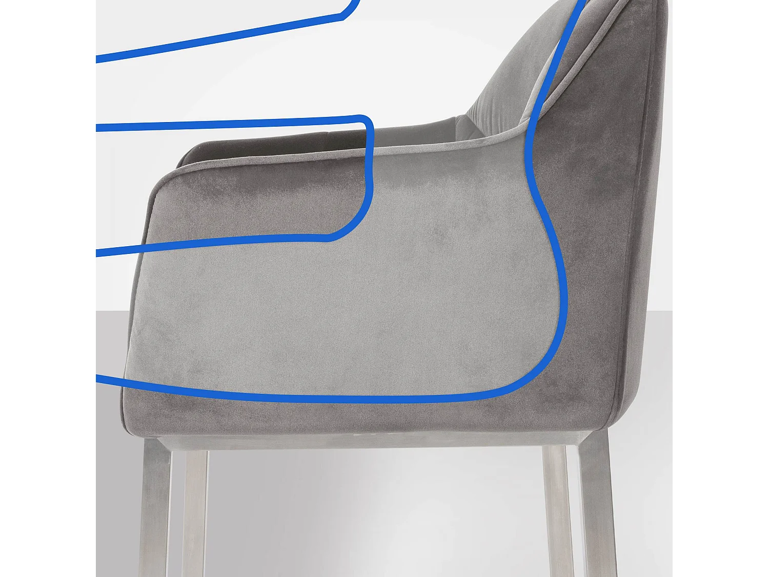 Barhocker - Samt & edelstahl - grau - Damaso