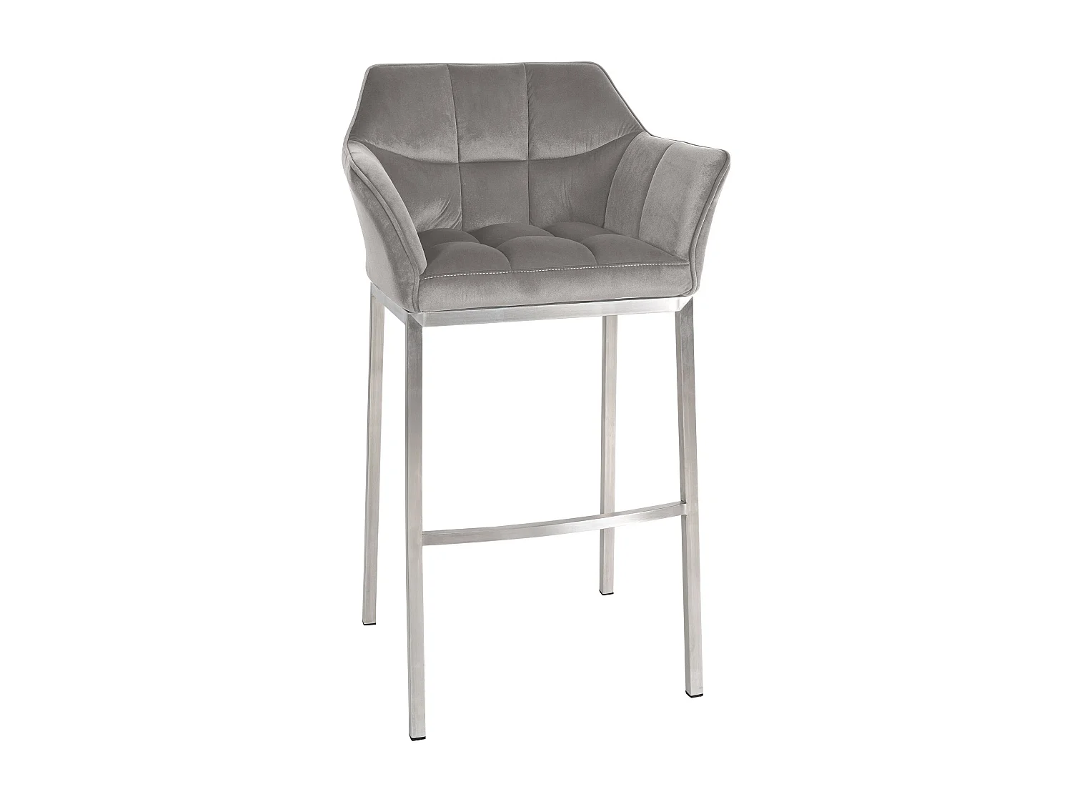 Banco de bar Damaso em veludo com estrutura de quatro pernas cinza|aço inoxidável