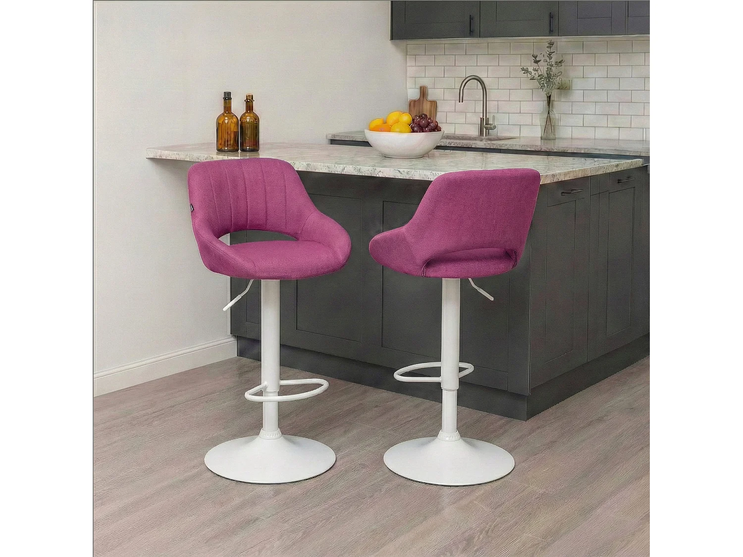 Tabouret de bar - Tissu & Blanc - Violet - Milet