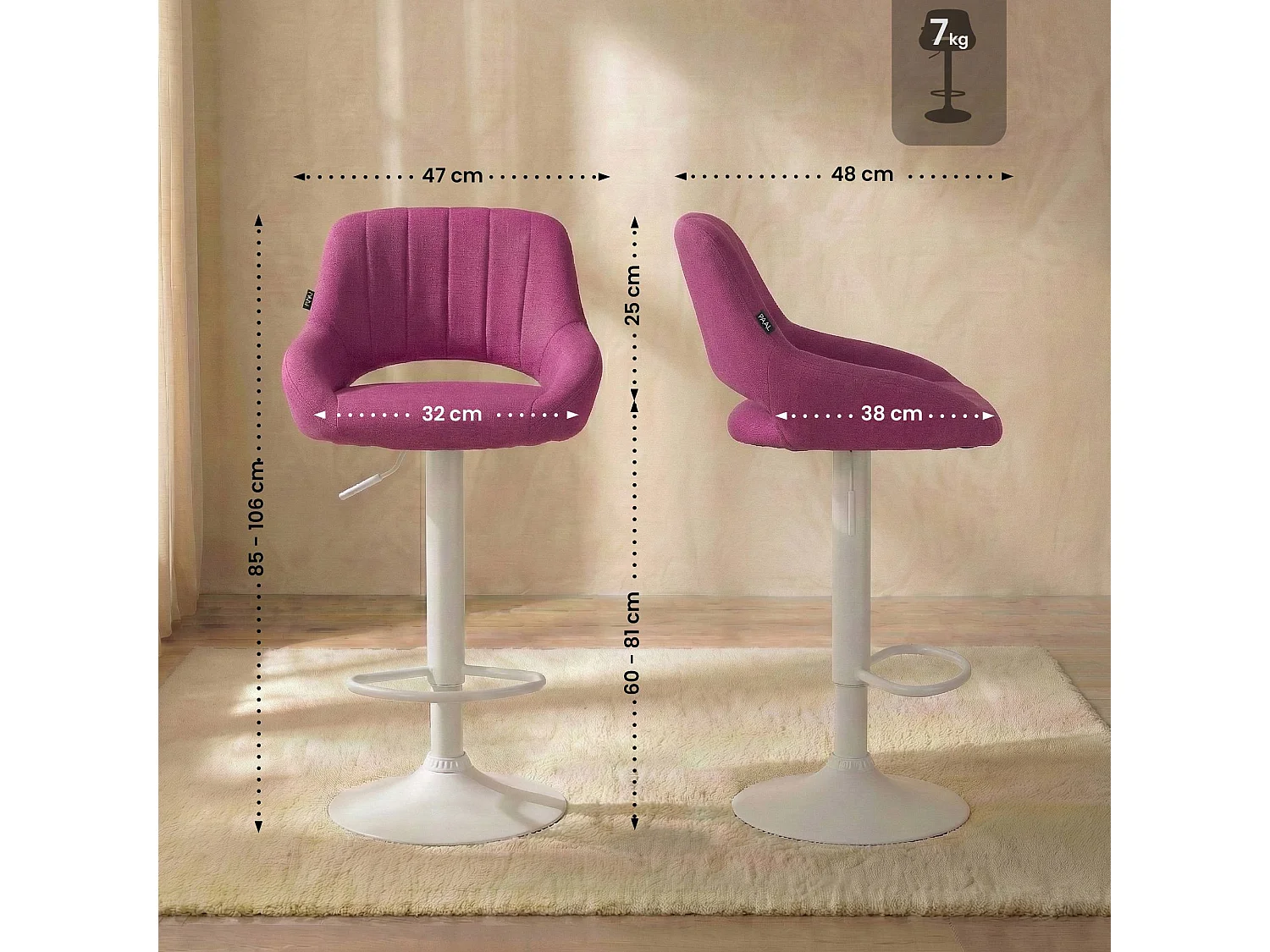 Tabouret de bar - Tissu & Blanc - Violet - Milet