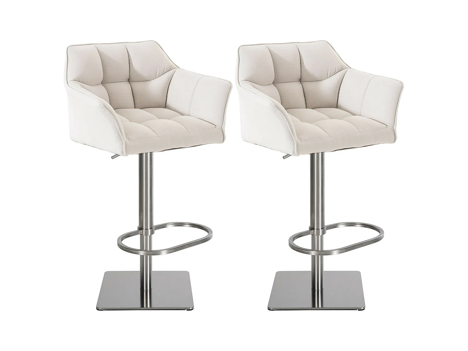 Lot de 2  Tabouret de bar - Tissu & Acier inoxydable - Blanc - Damaso