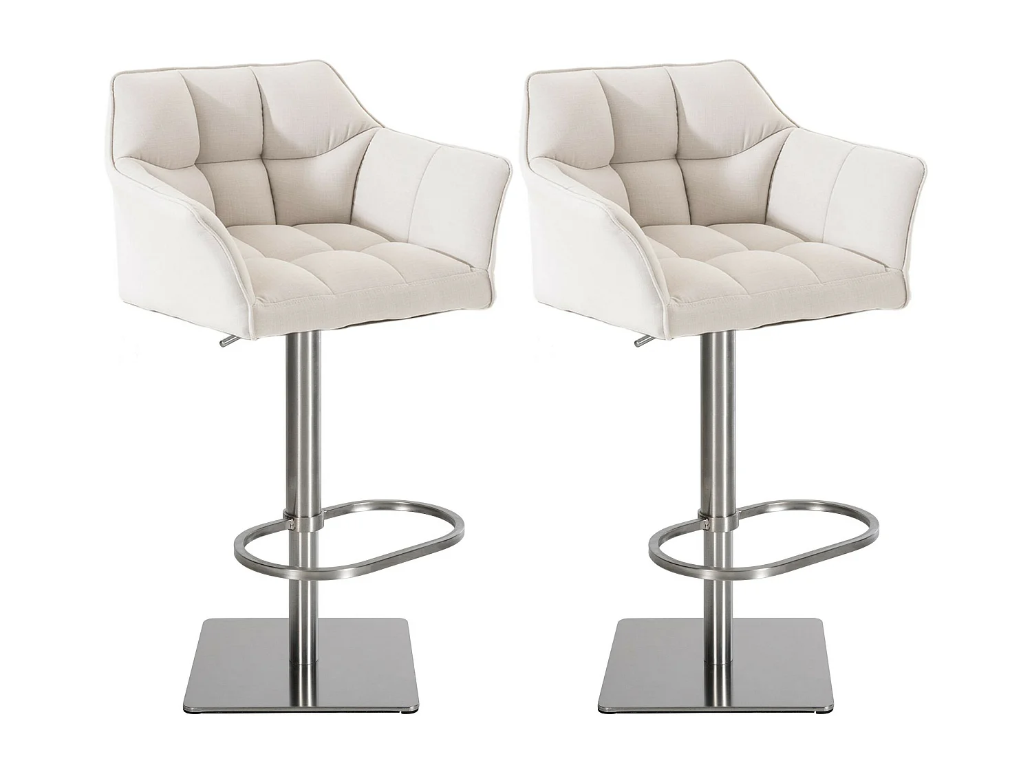 Lot de 2  Tabouret de bar - Tissu & Acier inoxydable - Blanc - Damaso