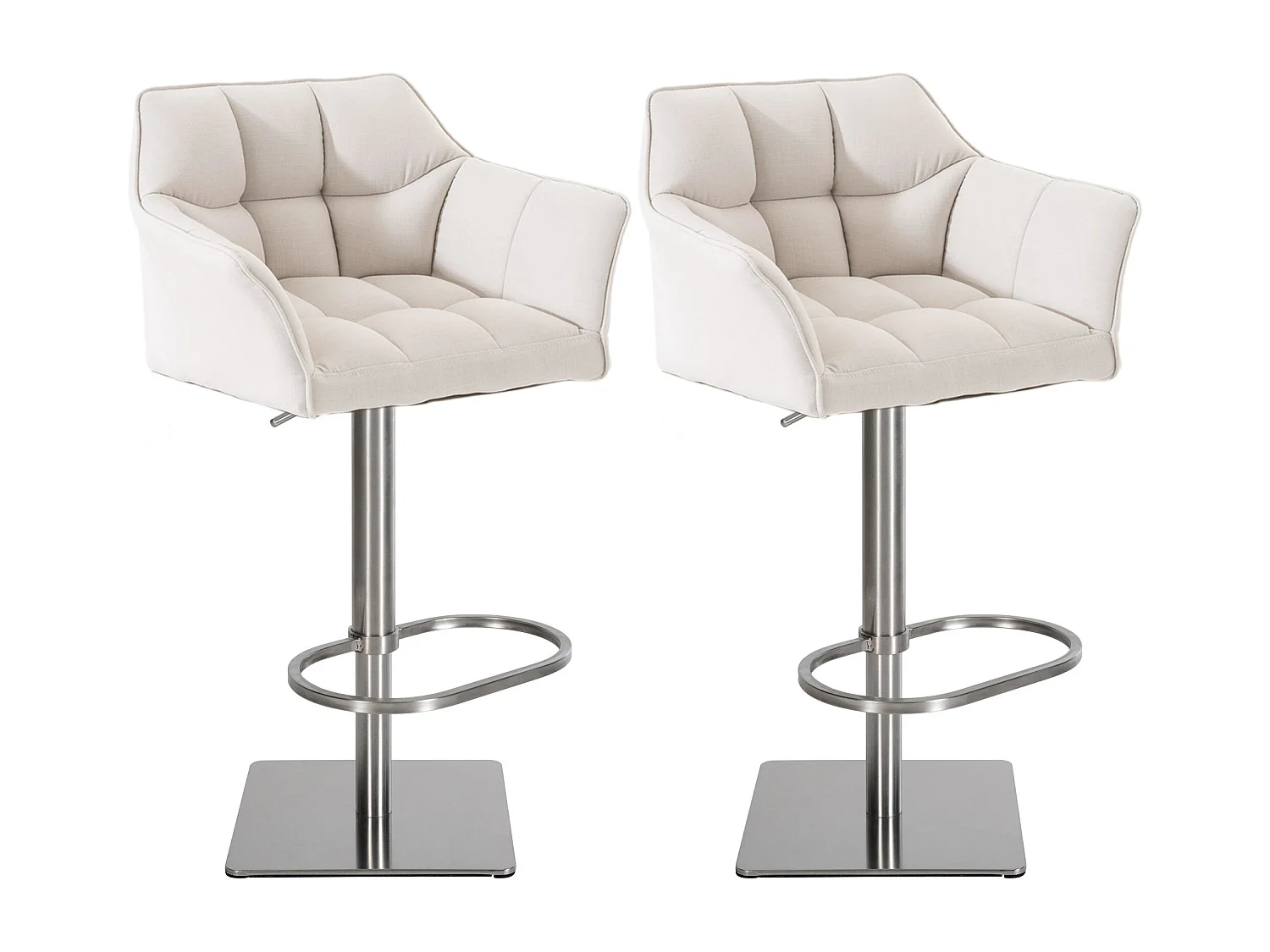 Lot de 2  Tabouret de bar - Tissu & Acier inoxydable - Blanc - Damaso