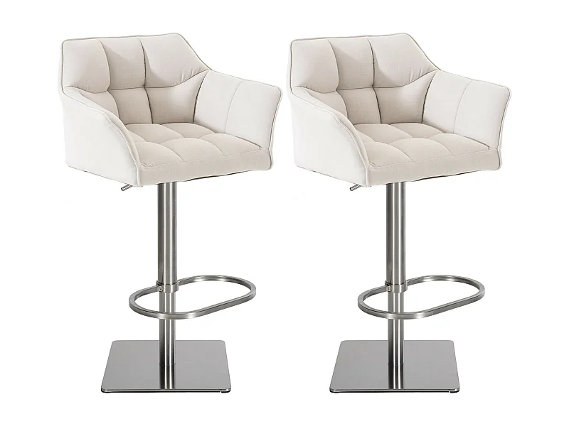 Lot de 2  Tabouret de bar - Tissu & Acier inoxydable - Blanc - Damaso