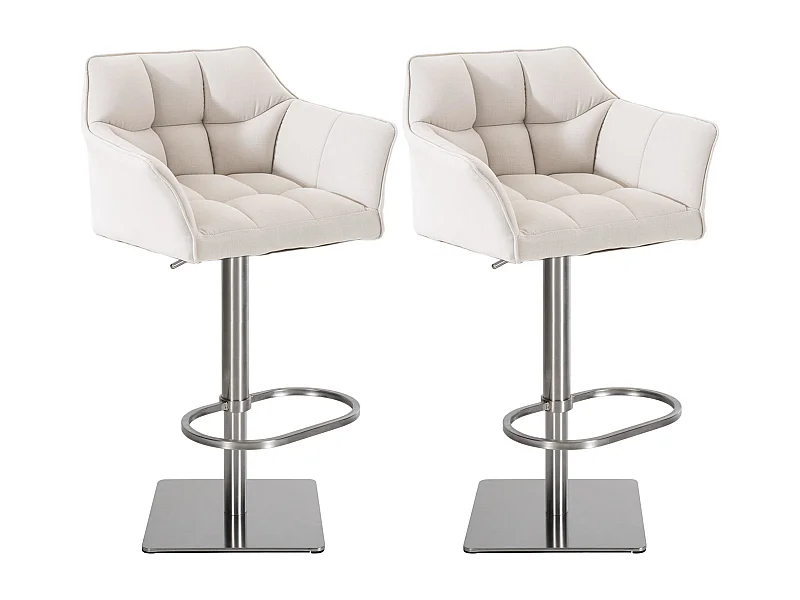 Lot de 2  Tabouret de bar - Tissu & Acier inoxydable - Blanc - Damaso