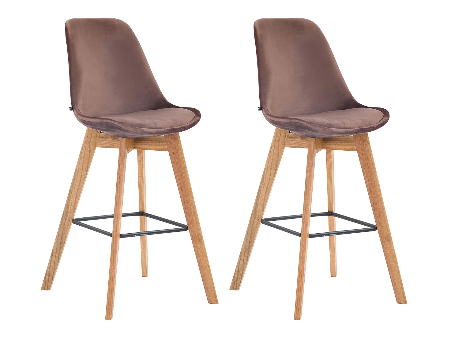 Lot de 2  Tabouret de bar - Velours & Bois - Marron - Metz