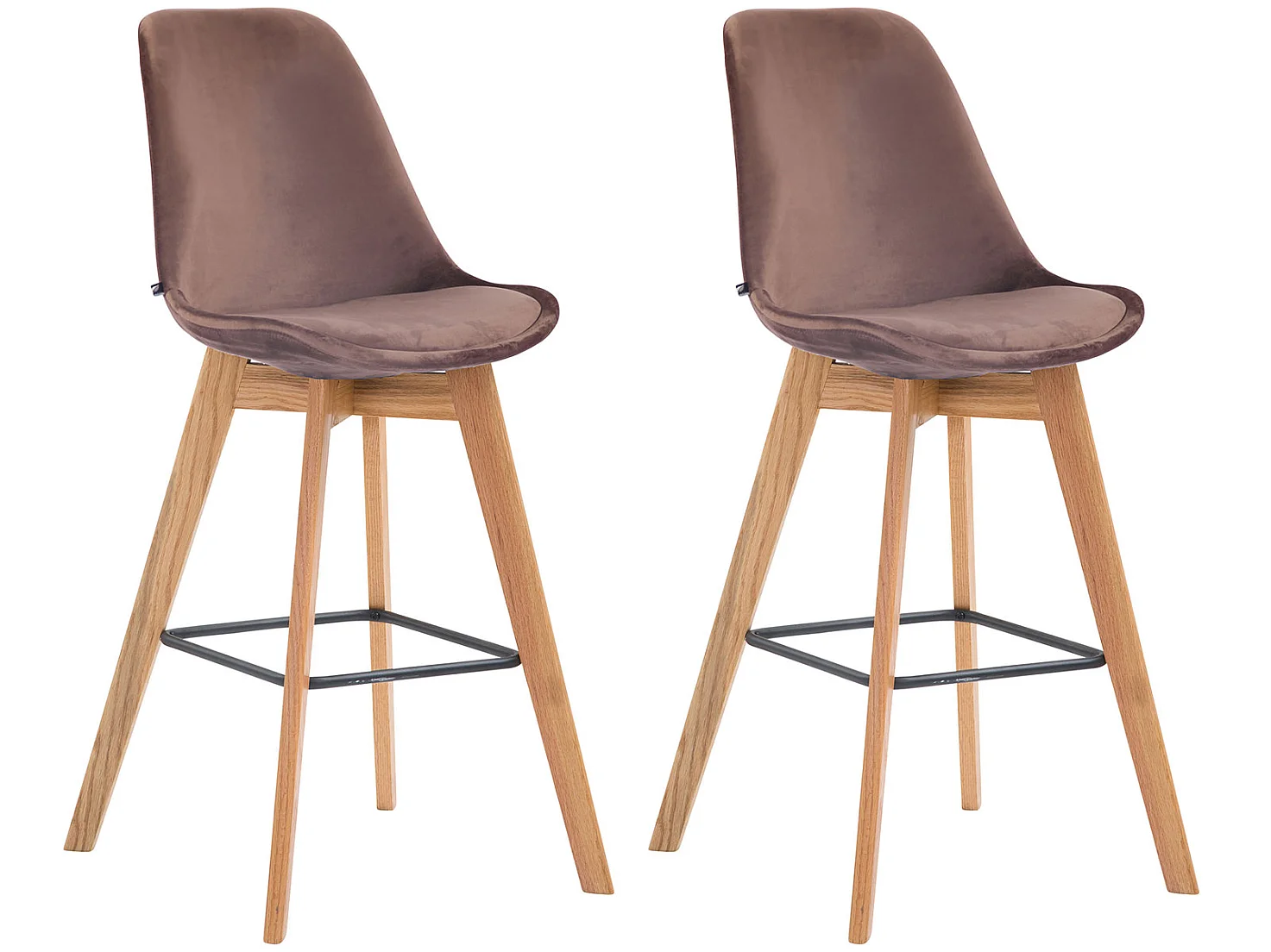 Lot de 2  Tabouret de bar - Velours & Bois - Marron - Metz