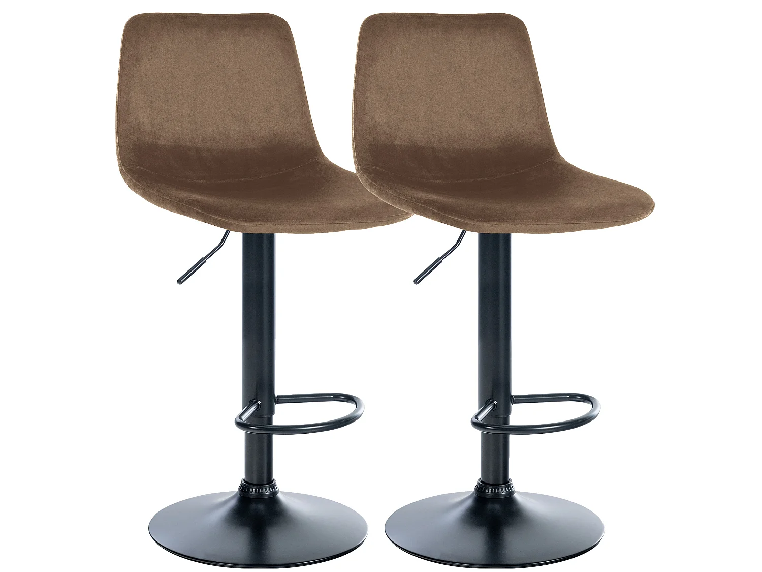 Lot de 2  Tabouret de bar - Velours & Métal noir mat - Marron - Divo
