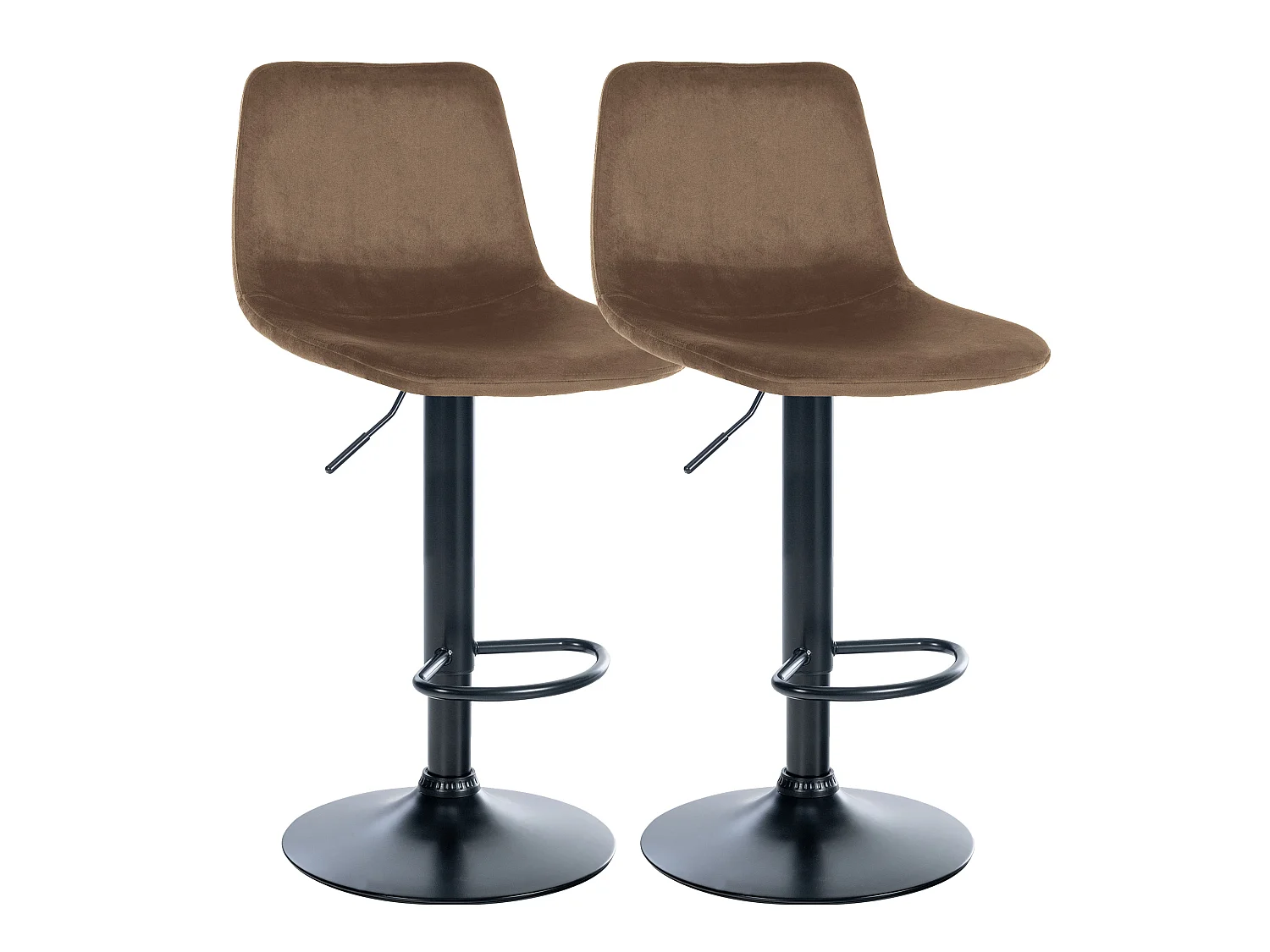 Lot de 2  Tabouret de bar - Velours & Métal noir mat - Marron - Divo