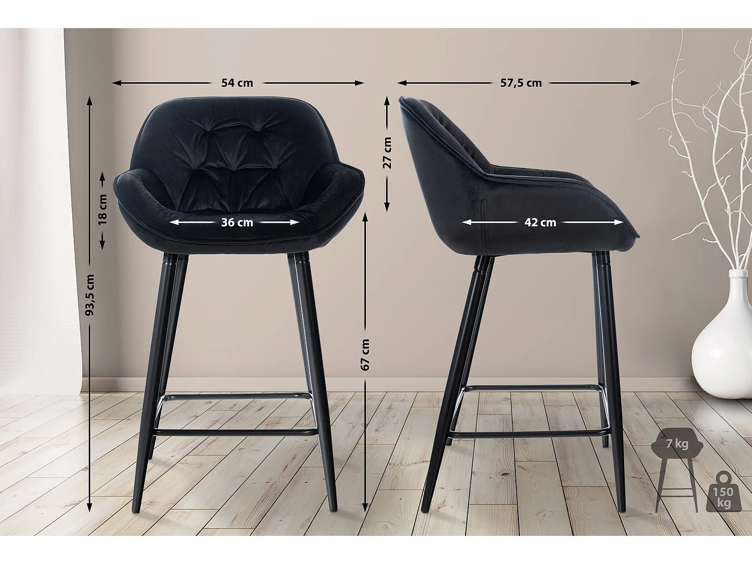 Barkruk - Fluweel - zwart - Gibson