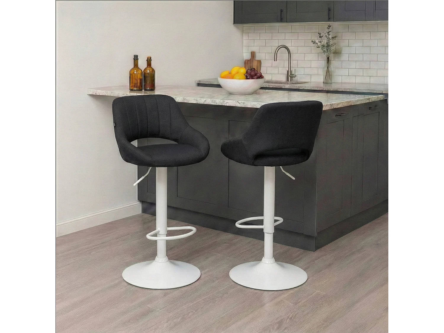 Tabouret de bar - Tissu & Blanc - Noir - Milet