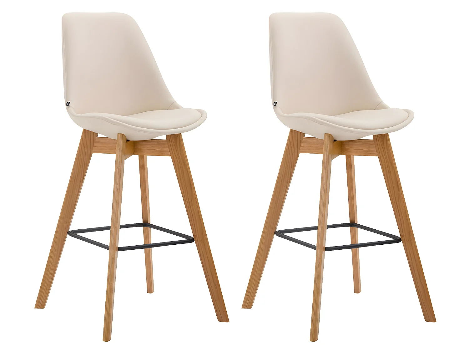 Lot de 2  Tabouret de bar - Similicuir & Bois - Crème - Metz