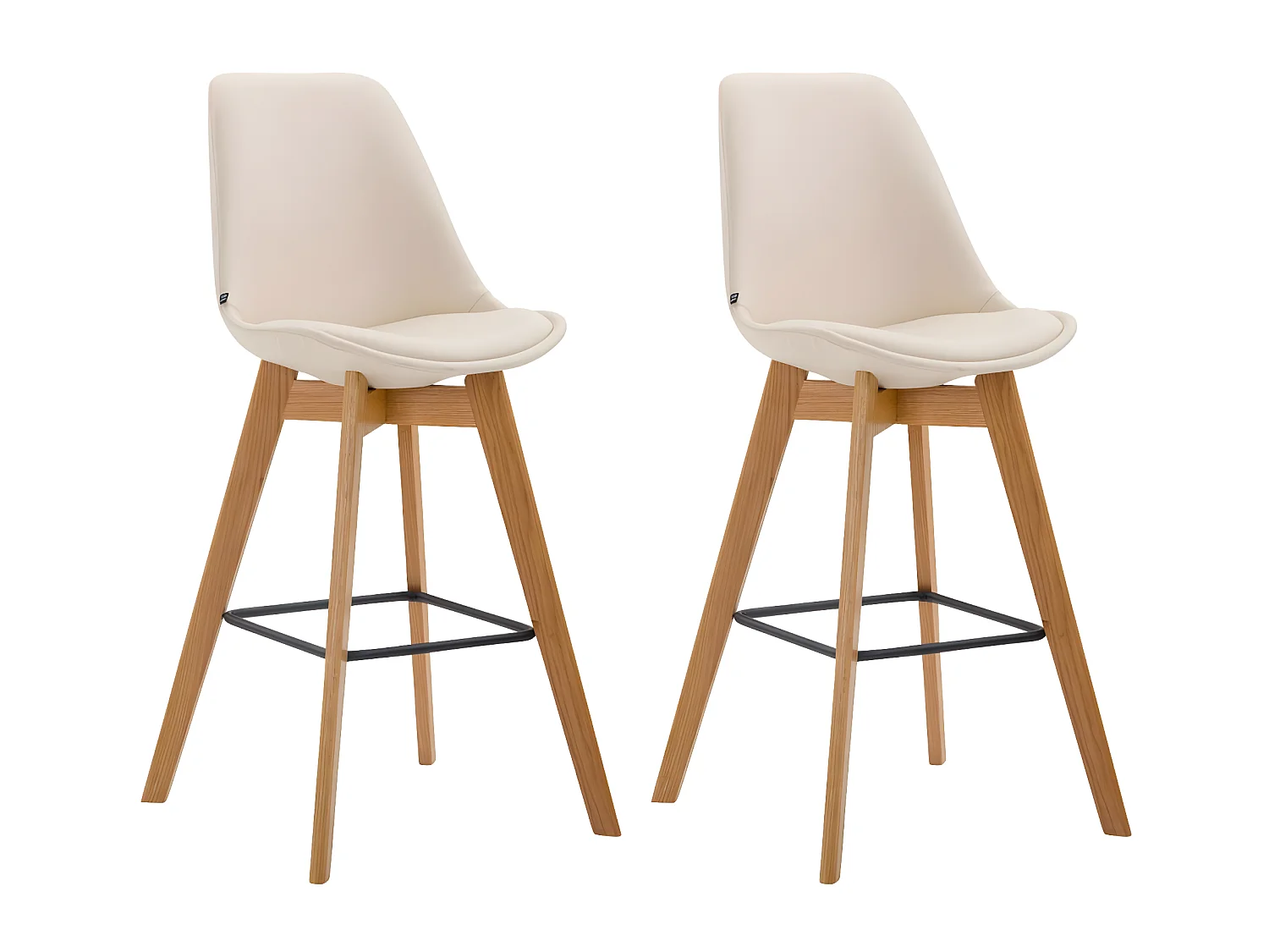 Lot de 2  Tabouret de bar - Similicuir & Bois - Crème - Metz
