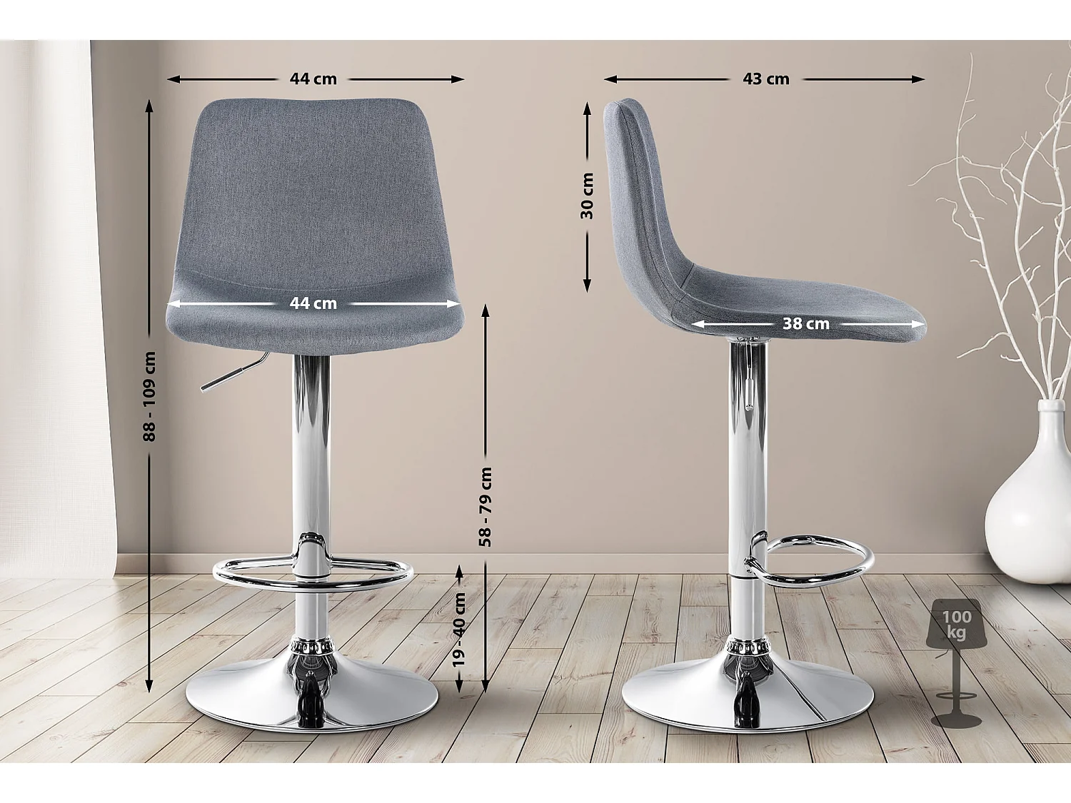 Barkruk - Stof & Metaal - grijs - Divo