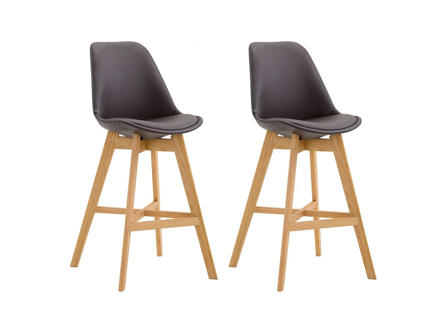Lot de 2  Tabouret de bar - Similicuir & Bois - Marron - Cannes