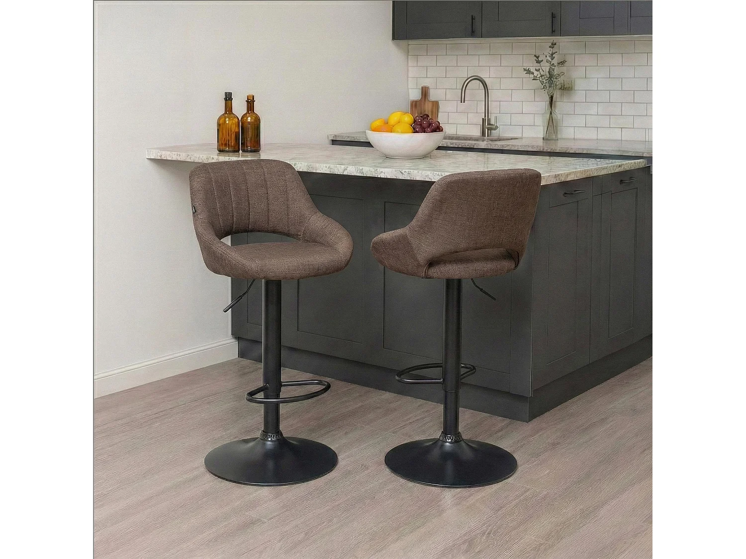 Tabouret de bar - Tissu & Noir - Marron - Milet