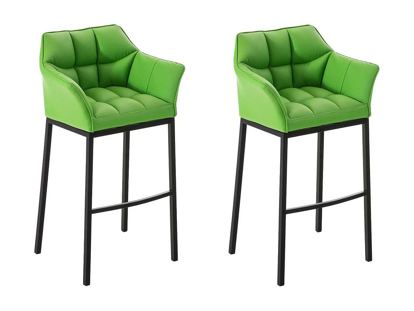Lot de 2  Tabouret de bar - Similicuir & Noir - Vert - DAMASO