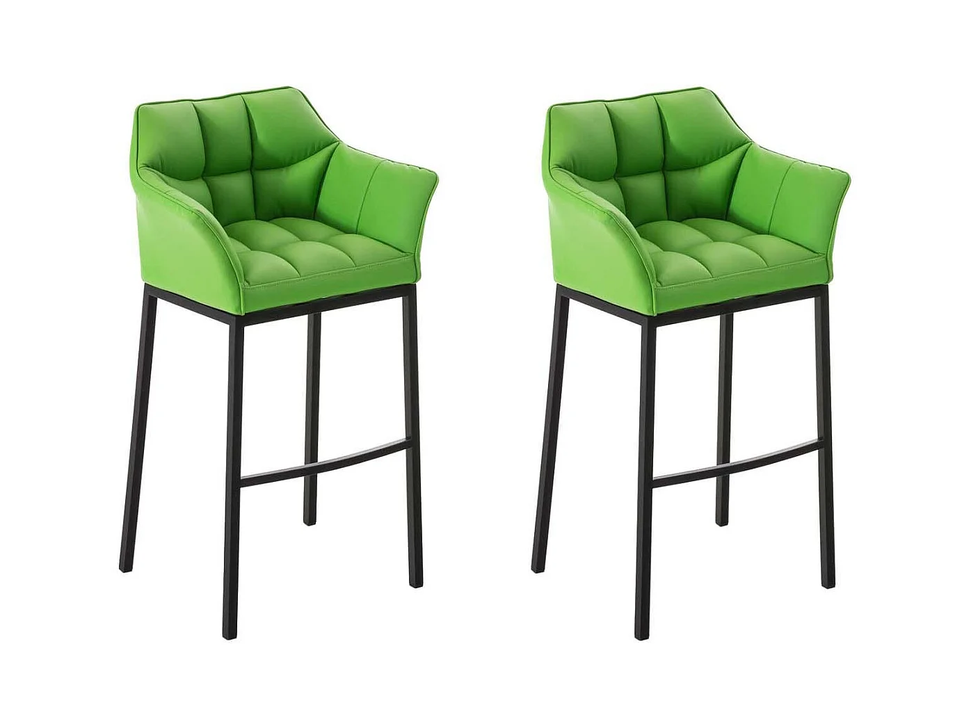 Lot de 2  Tabouret de bar - Similicuir & Noir - Vert - DAMASO