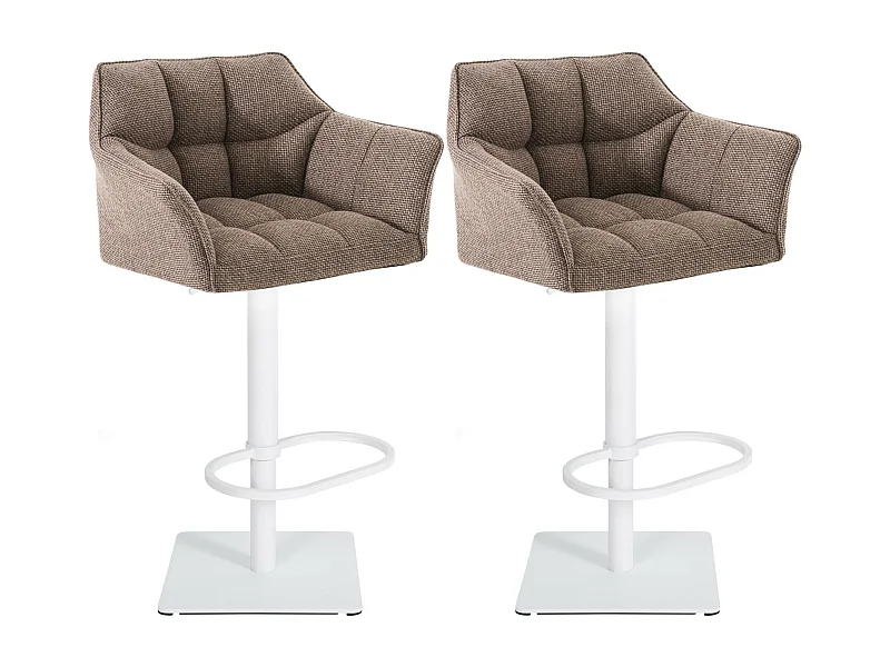 Lot de 2  Tabouret de bar - Tissu & Blanc - Marron terre - Damaso