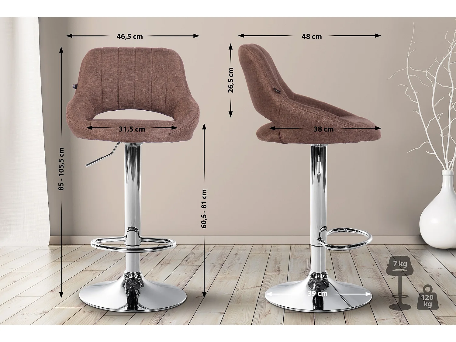 Barhocker - Stoff & chrom - braun - Milet