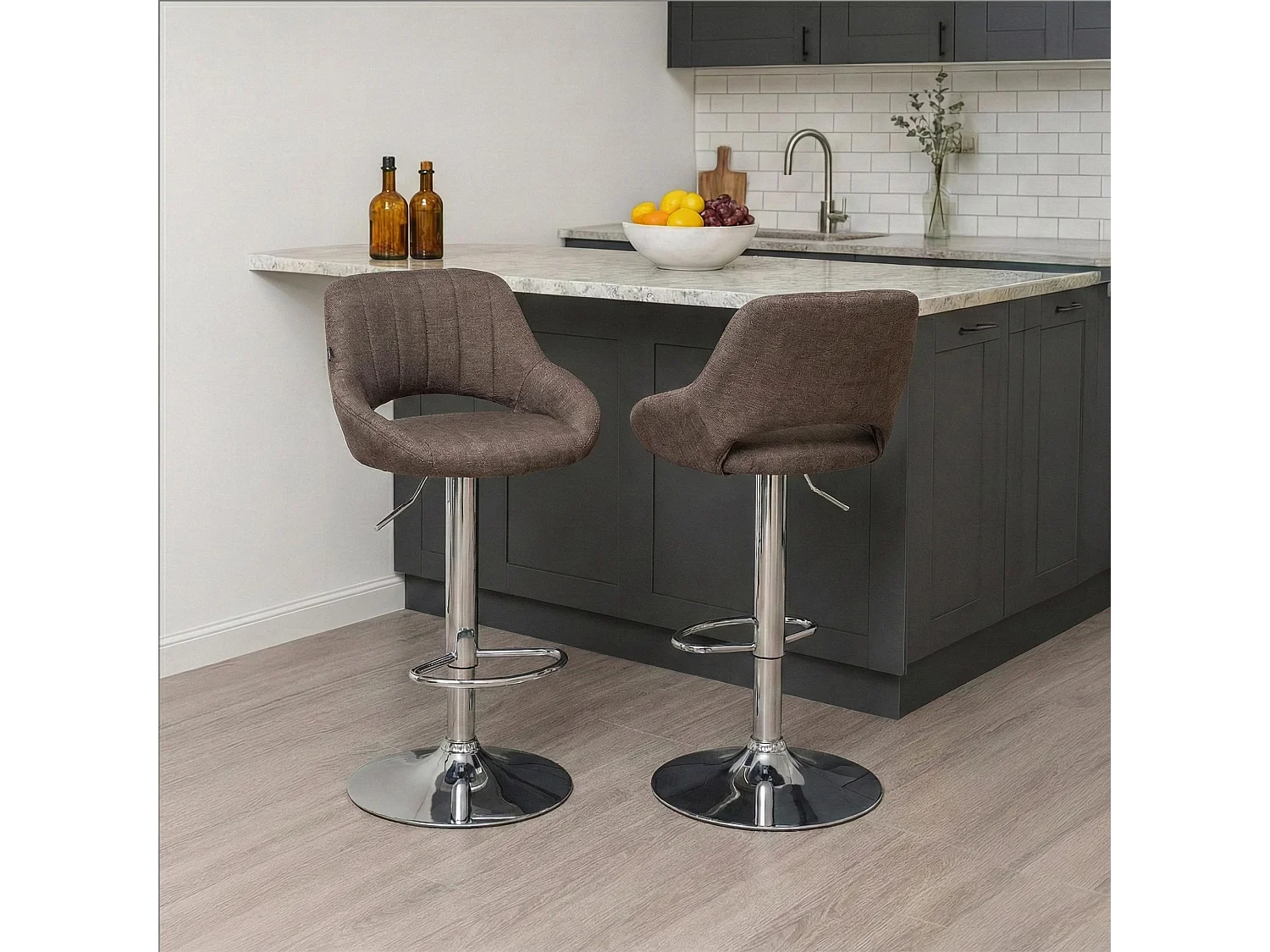 Tabouret de bar - Tissu & Chrome - Marron - Milet