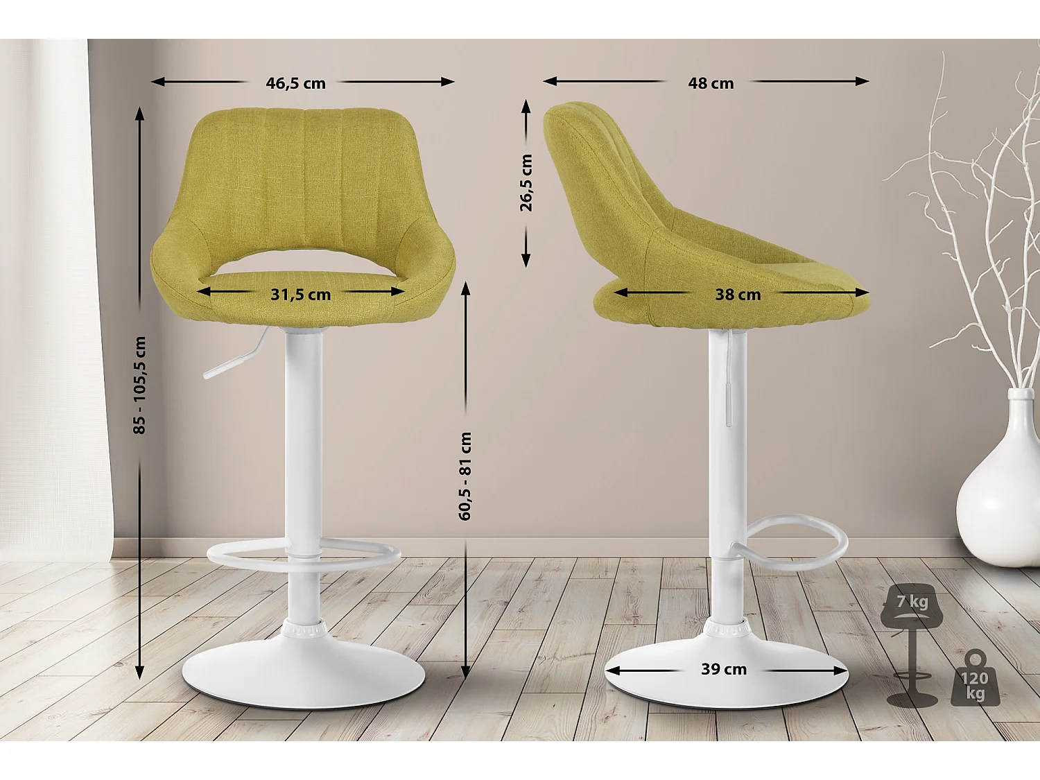 Barhocker - Stoff & weiß - grün - Milet