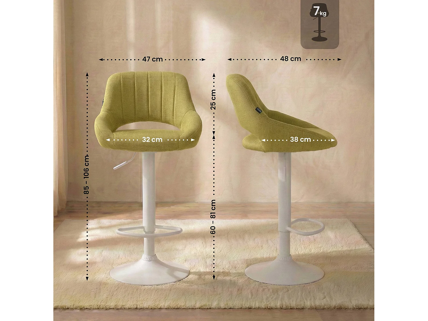 Tabouret de bar - Tissu & Blanc - Vert - Milet