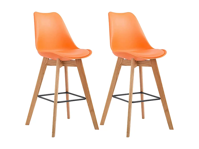 Lot de 2  Tabouret de bar - Plastique & Bois - Orange - Metz
