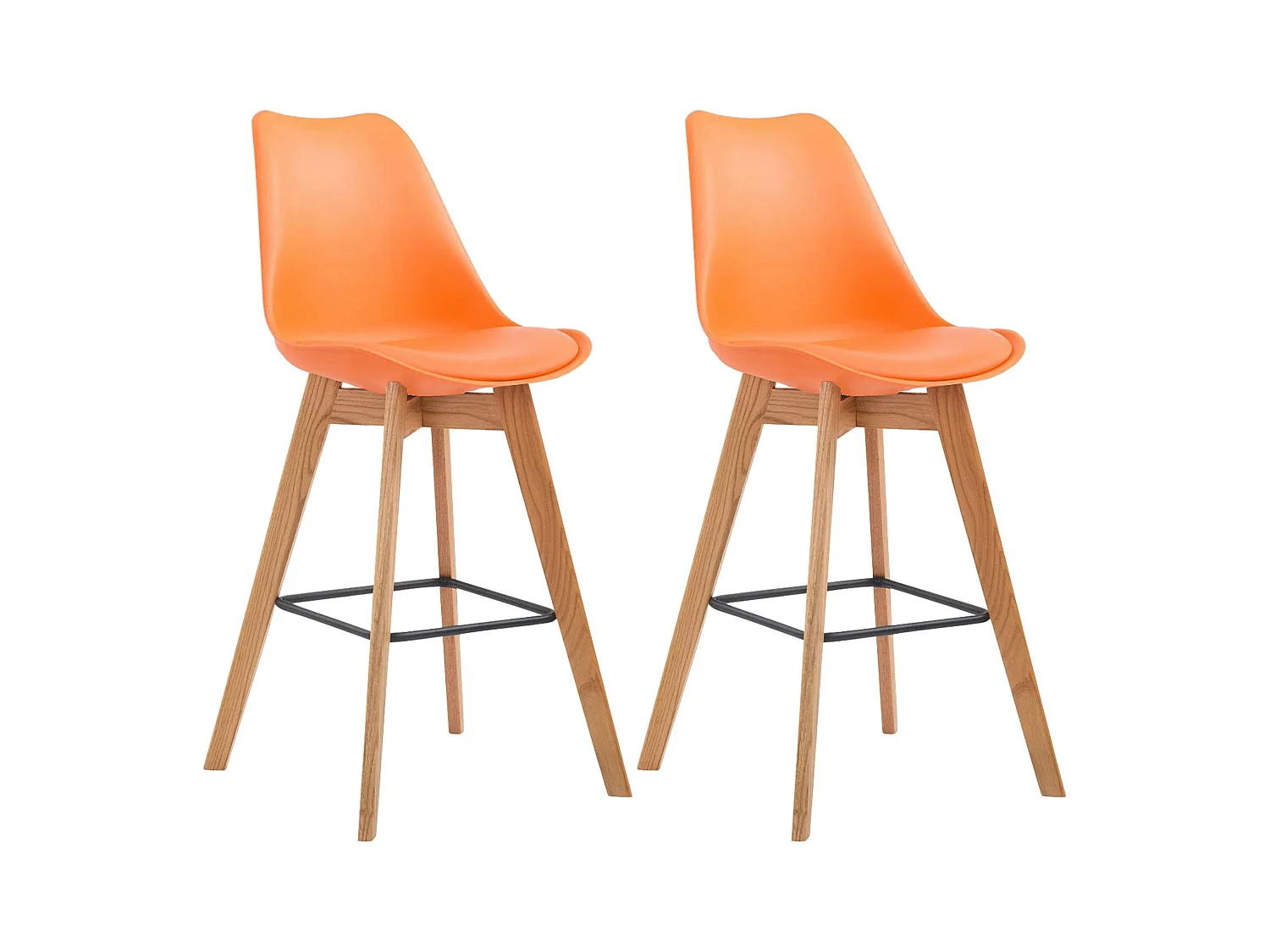 Lot de 2  Tabouret de bar - Plastique & Bois - Orange - Metz