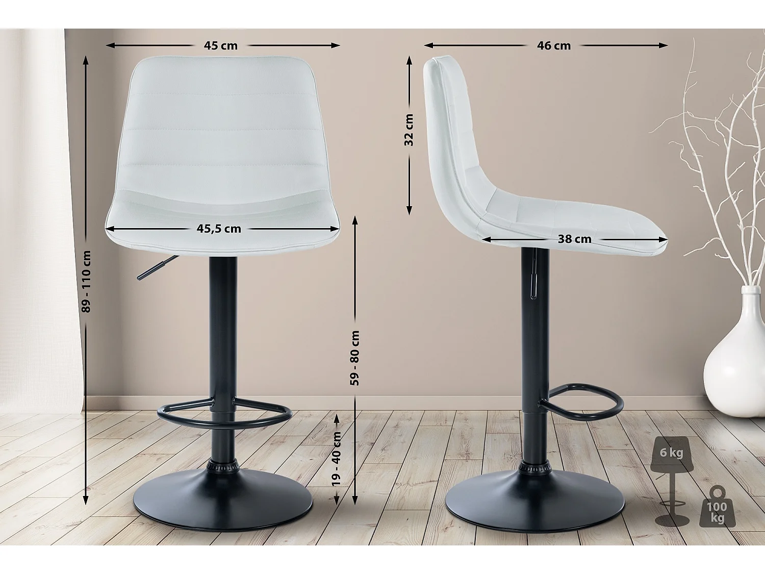 Barhocker - Kunstleder (PVC) & Metall - weiß - Lex