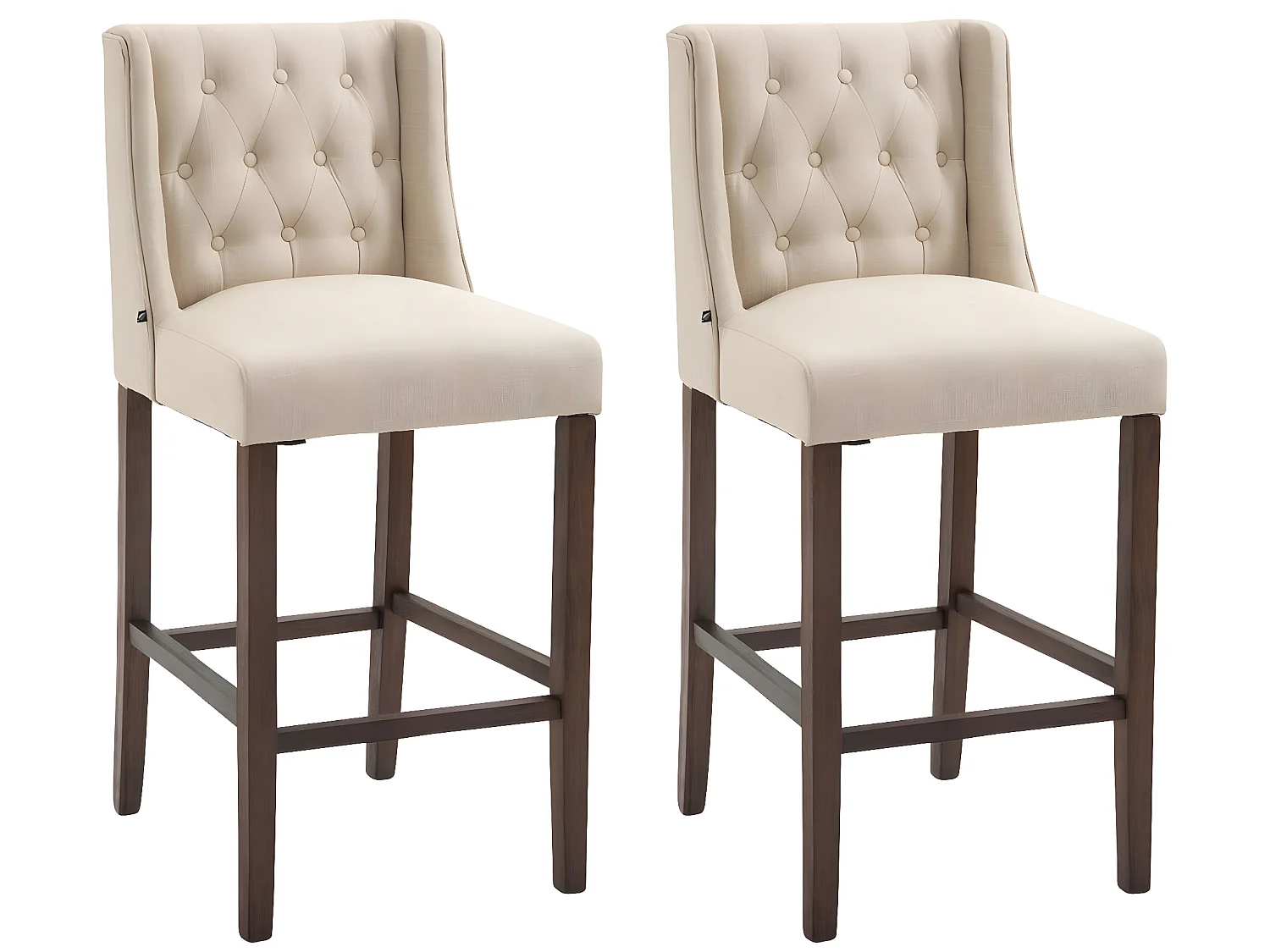 Lot de 2  Tabouret de bar - Tissu & Bois - Crème - Cassandra