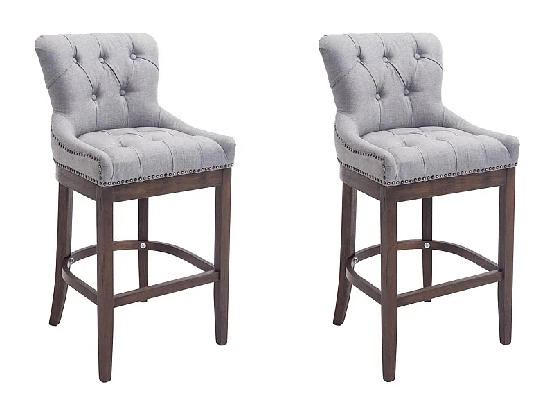 Lot de 2  Tabouret de bar - Tissu & Antique - Gris clair - Lakewood