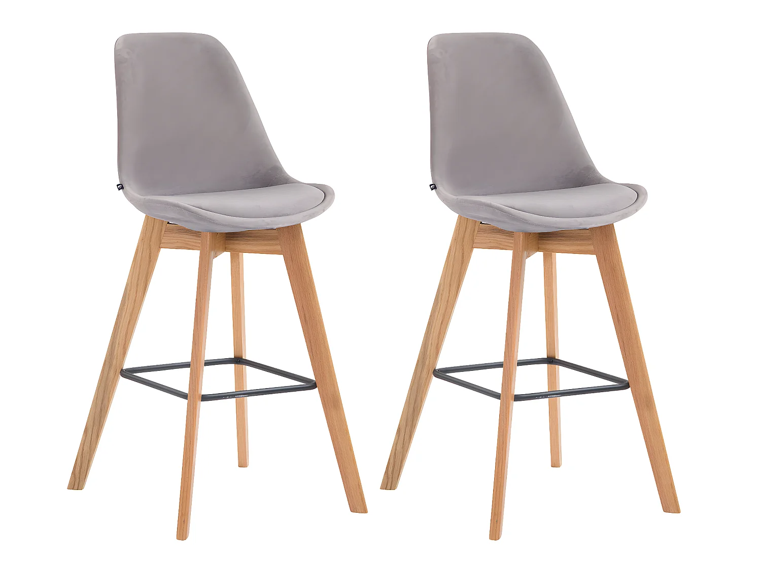 Lot de 2  Tabouret de bar - Velours & Bois - Gris - Metz