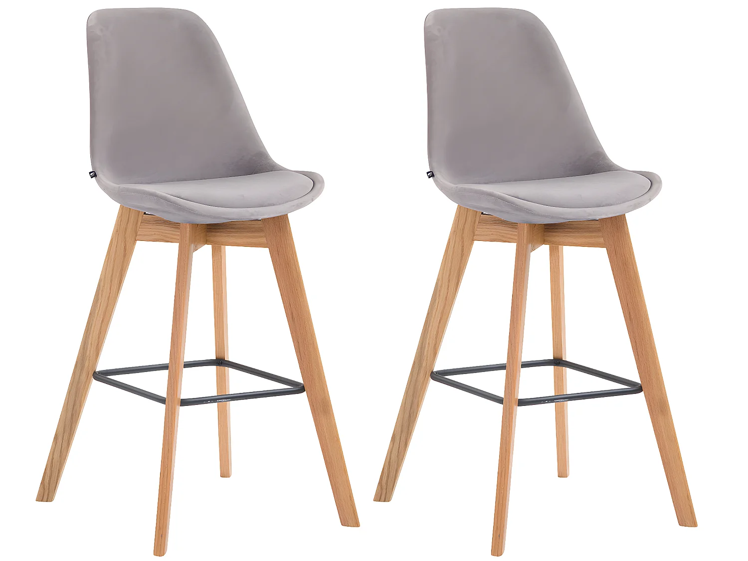 Lot de 2  Tabouret de bar - Velours & Bois - Gris - Metz