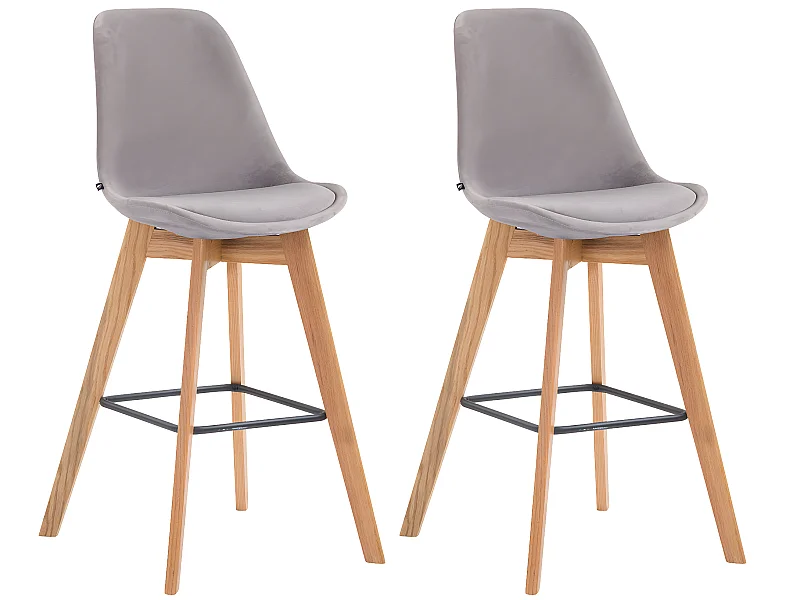 Lot de 2  Tabouret de bar - Velours & Bois - Gris - Metz