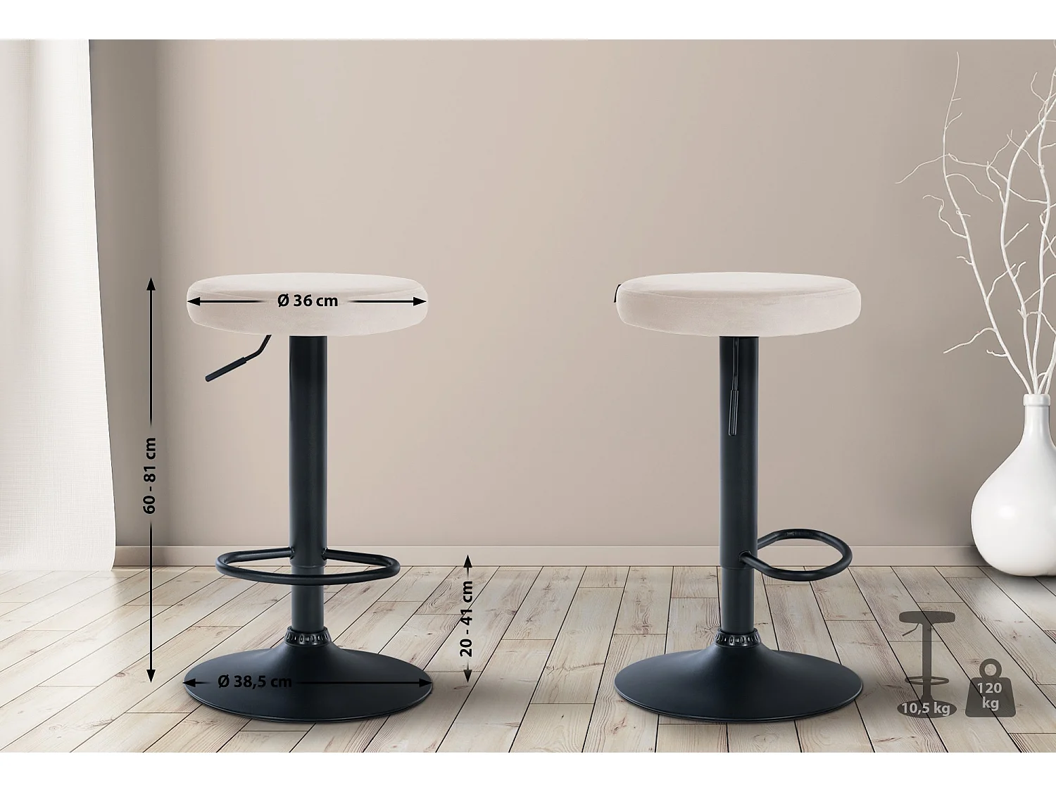 Tabouret de bar - Velours & Noir - Crème - Ponte