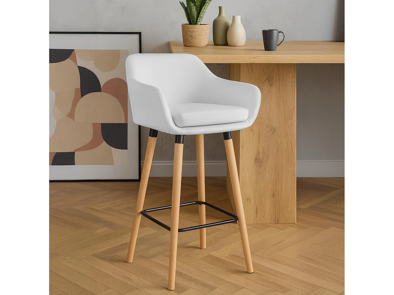 Lot de 2  Tabouret de bar - Similicuir - Blanc - Grant