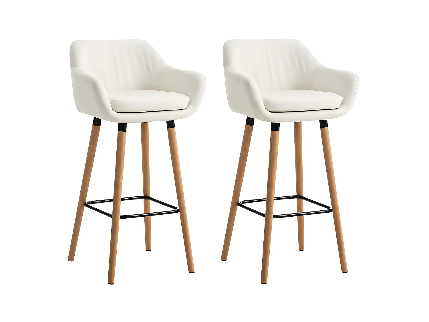 Lot de 2  Tabouret de bar - Similicuir & Bois - Blanc - Grant