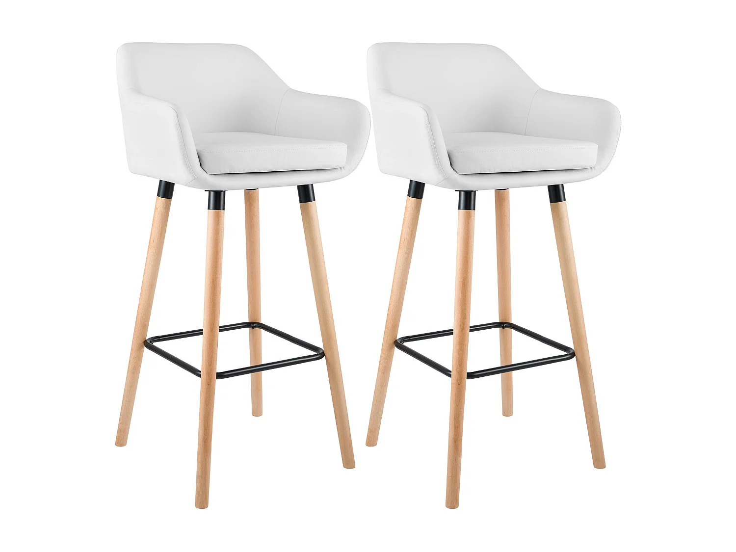Lot de 2  Tabouret de bar - Similicuir & Noir - Blanc - Grant