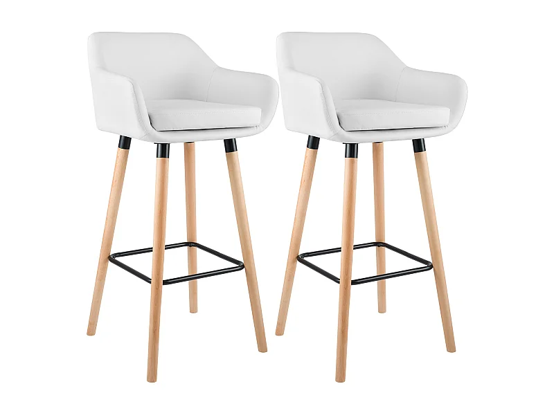 Lot de 2  Tabouret de bar - Similicuir - Blanc - Grant