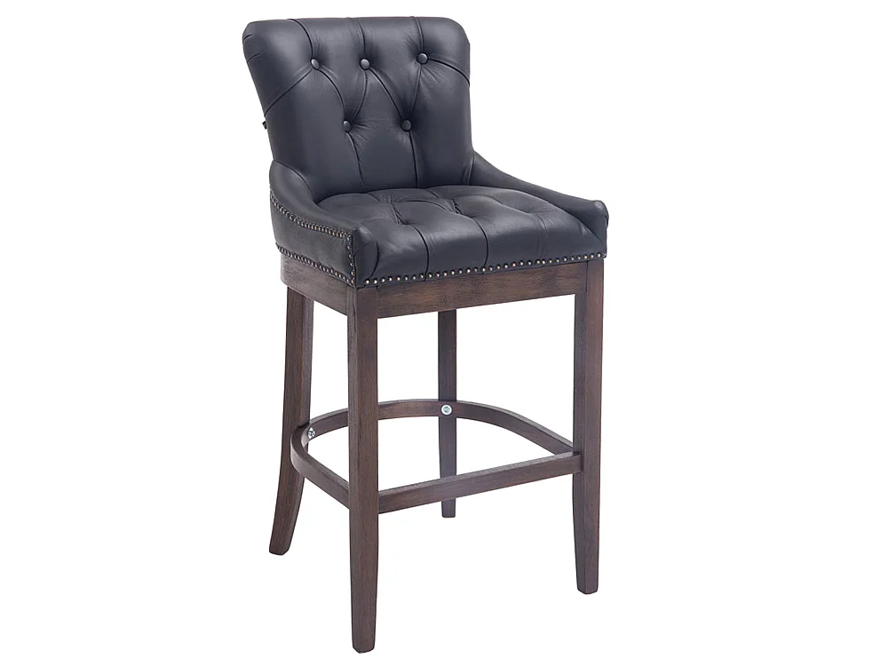 Lot de 2  Tabouret de bar - Véritable cuir & Bois - Noir - Lakewood