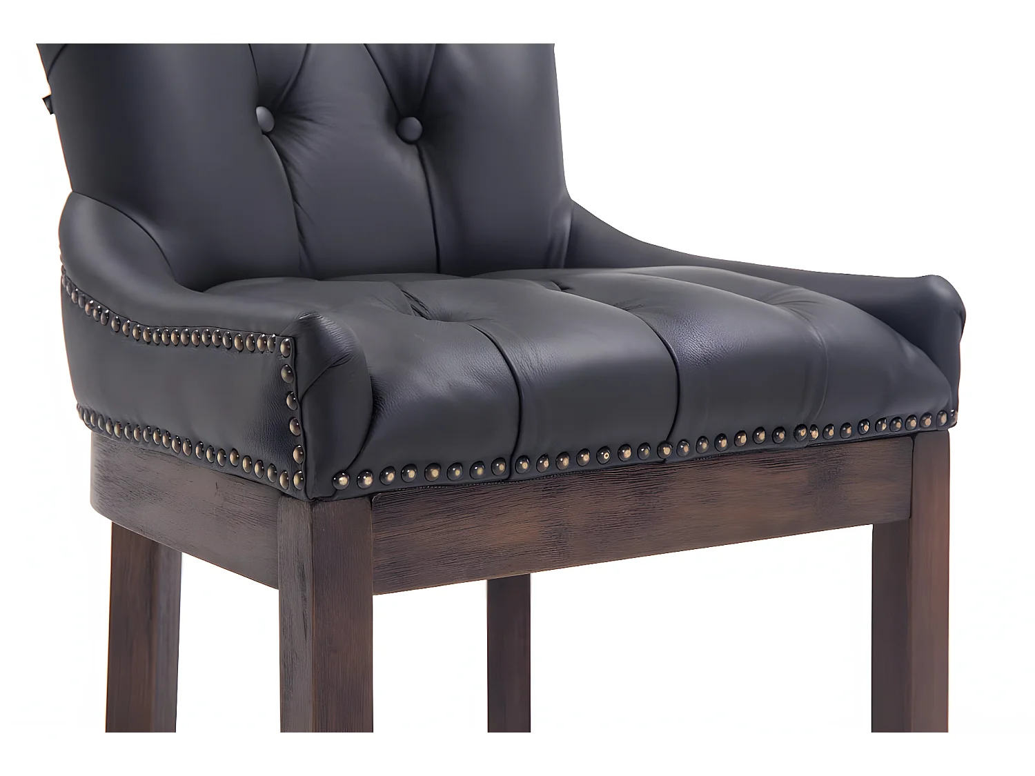 Lot de 2  Tabouret de bar - Véritable cuir & Bois - Noir - Lakewood