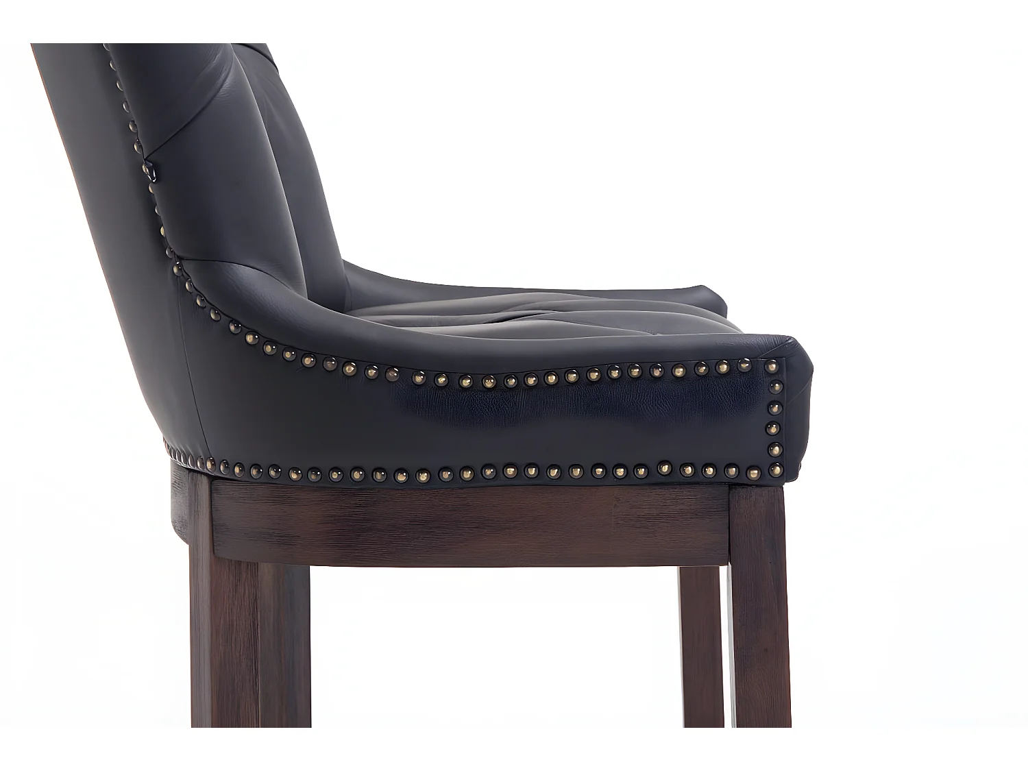 Lot de 2  Tabouret de bar - Véritable cuir & Bois - Noir - Lakewood