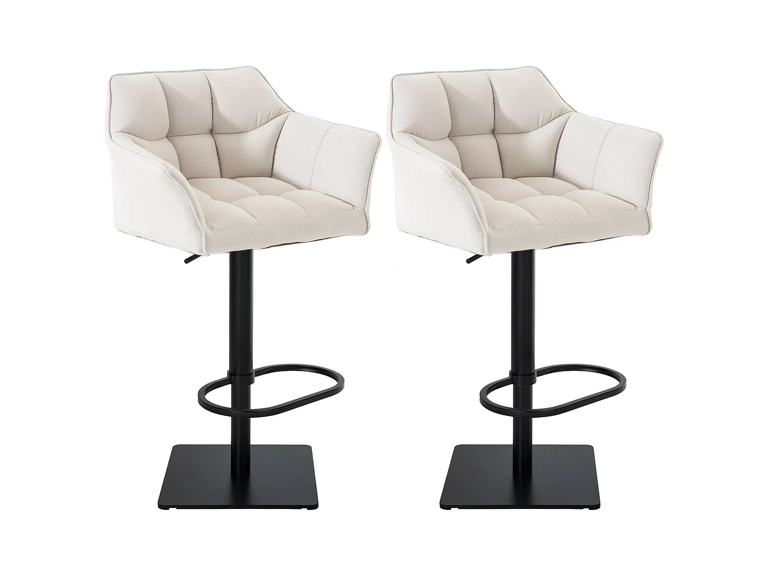 Lot de 2  Tabouret de bar - Tissu & Noir - Blanc - Damaso