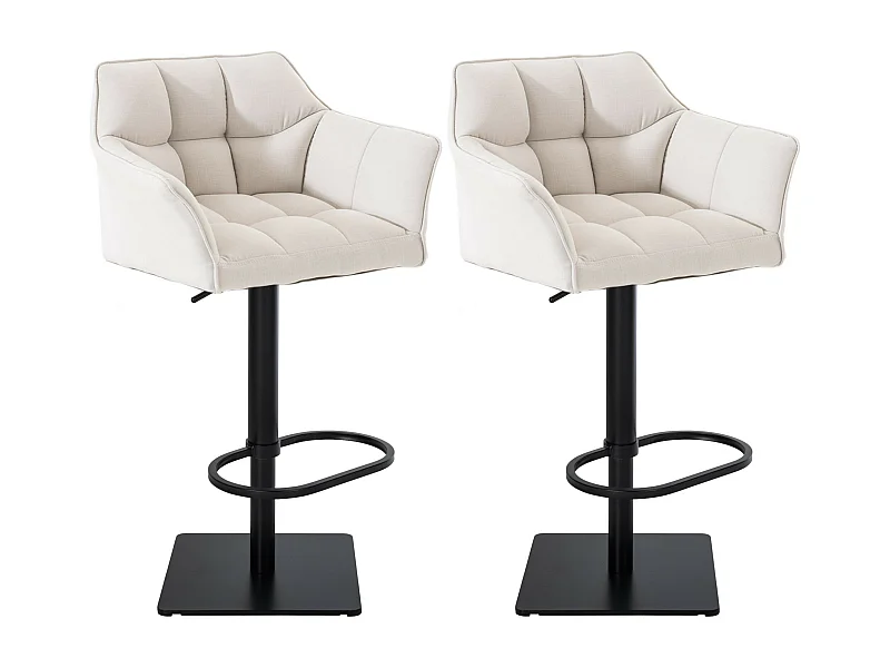 Lot de 2  Tabouret de bar - Tissu & Noir - Blanc - Damaso