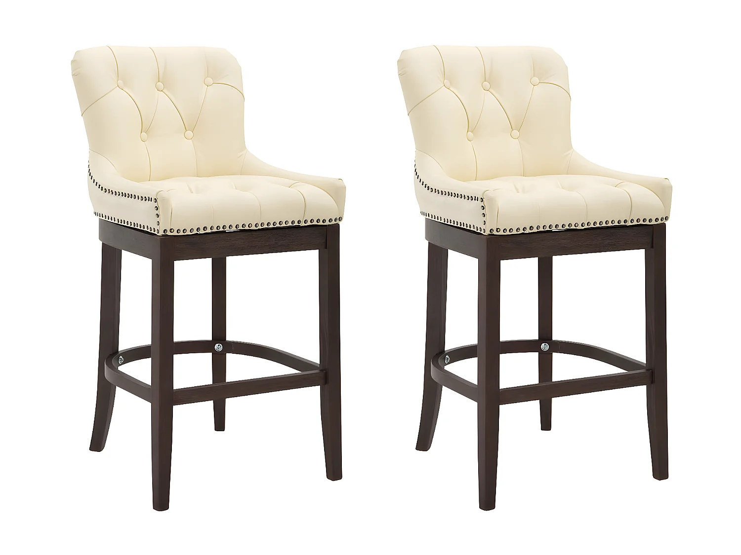 Lot de 2  Tabouret de bar - Véritable cuir & Bois - Crème - Lakewood