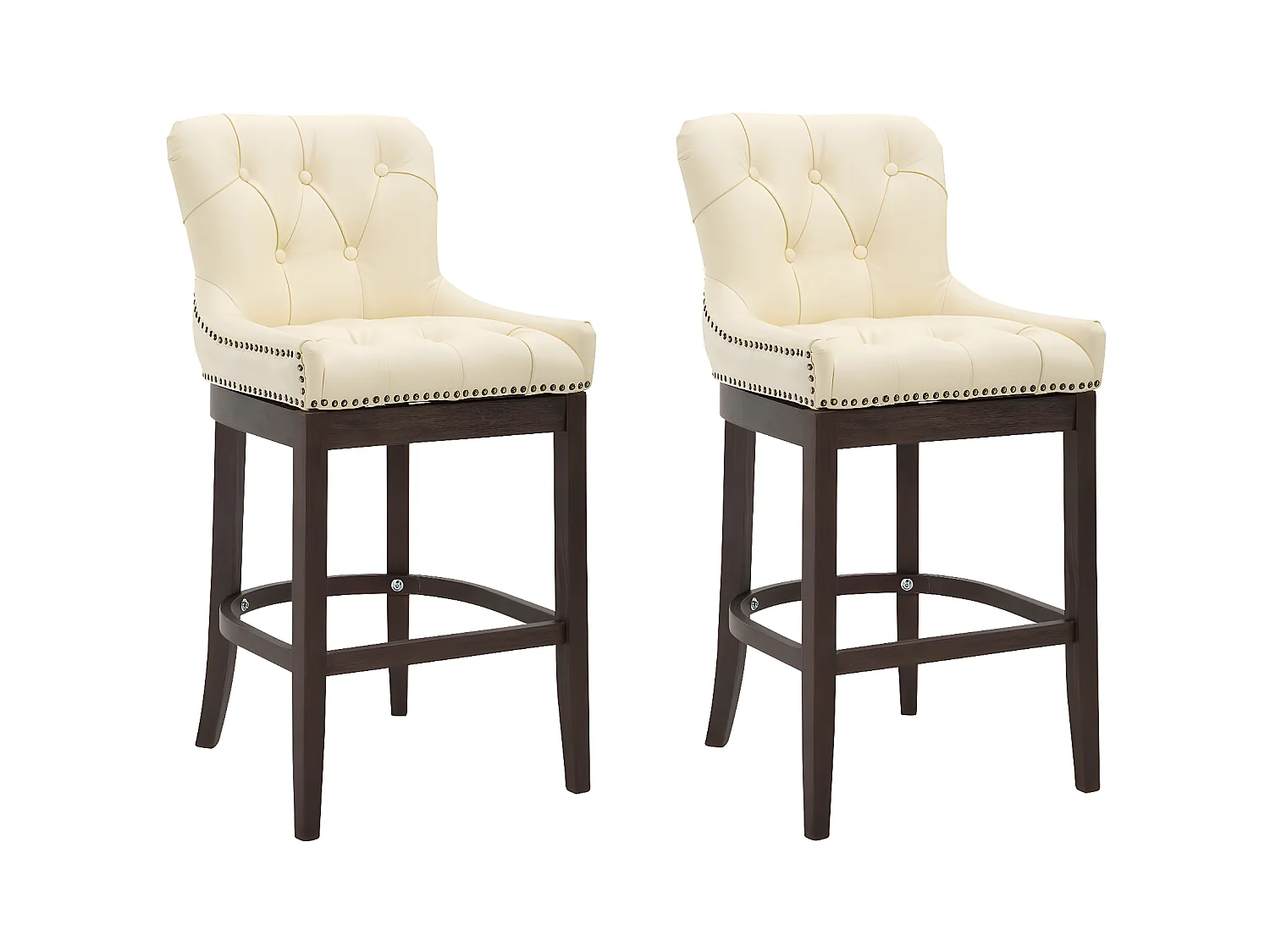Lot de 2  Tabouret de bar - Véritable cuir & Bois - Crème - Lakewood