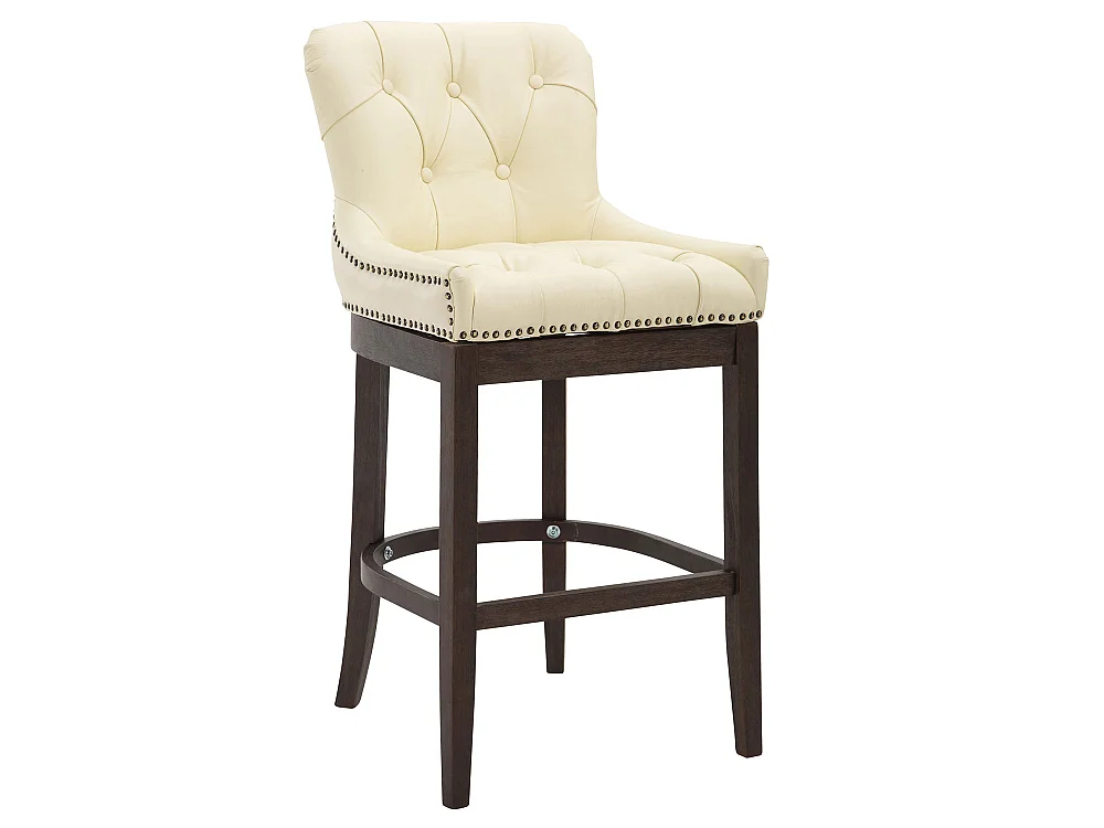 Lot de 2  Tabouret de bar - Véritable cuir & Bois - Crème - Lakewood