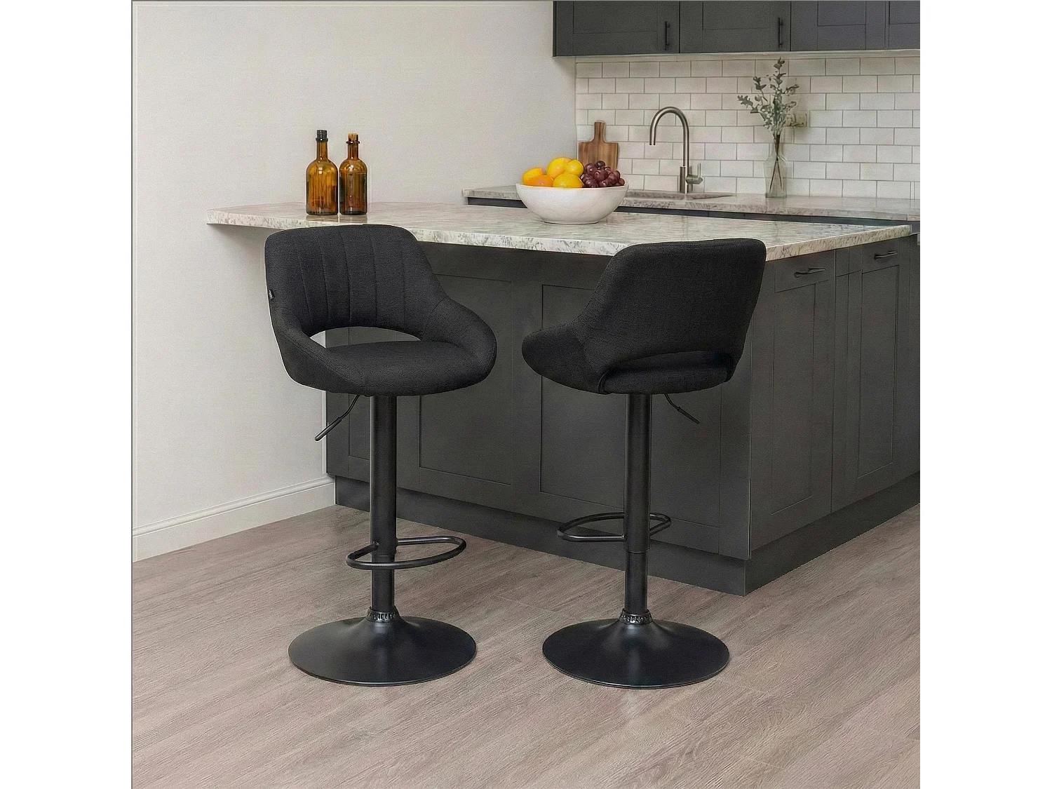 Tabouret de bar - Tissu & Noir - Noir - Milet