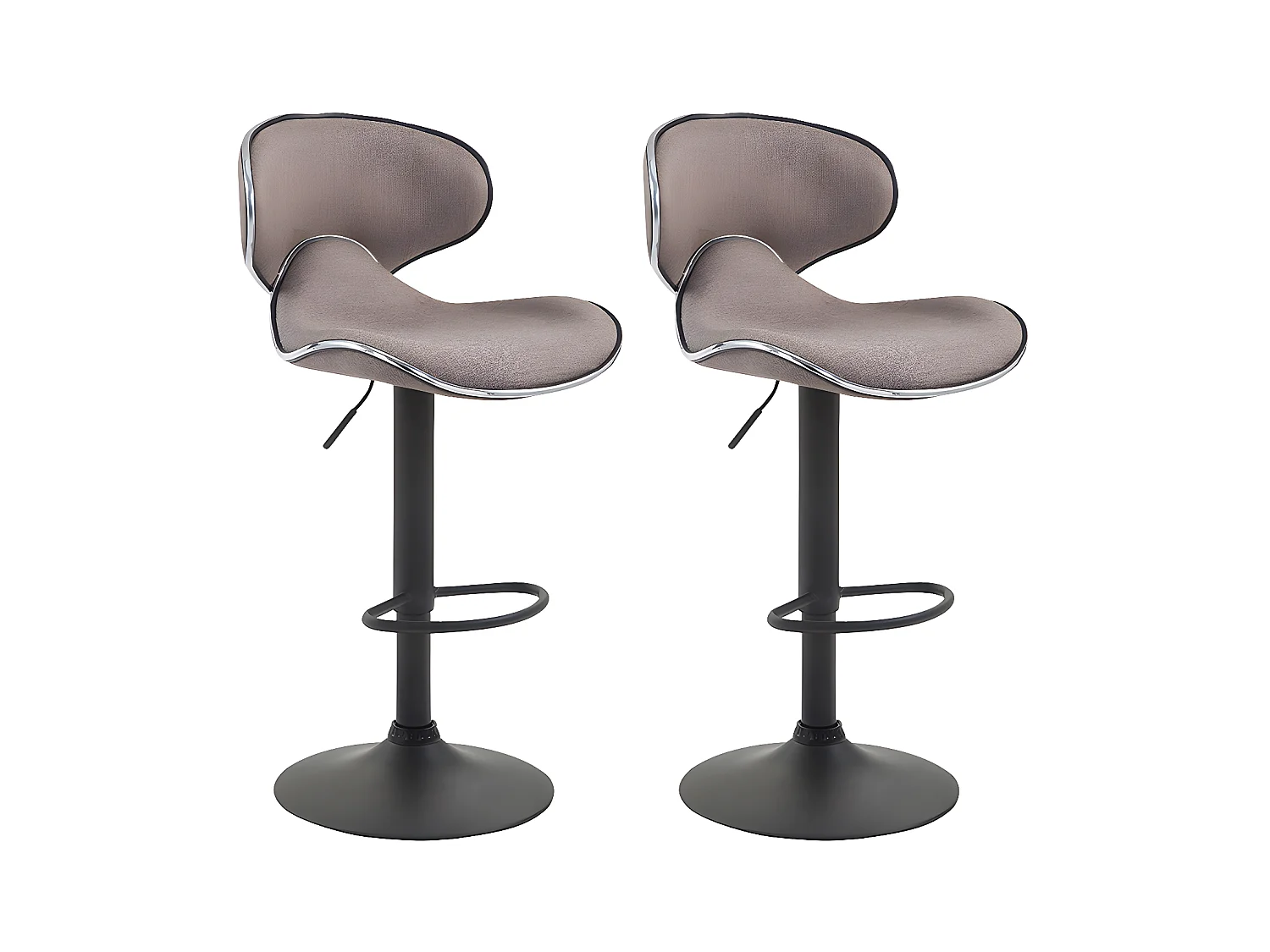 Lot de 2  Tabouret de bar - Tissu & Métal chromé - Taupe - Las Vegas V2